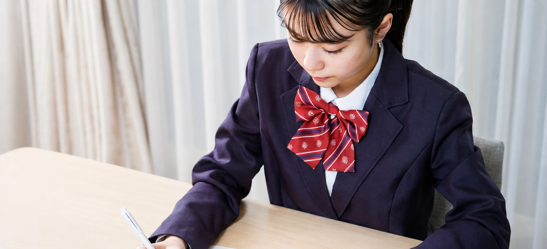 集中してノートに取り組む中学生